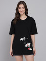 FUNDAY FASHION Women Graphic Print Round Neck Cotton Blend Black T-Shirt
