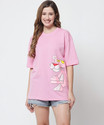 FUNDAY FASHION Women Graphic Print Round Neck Cotton Blend Pink T-Shirt