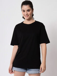 funday fashion solid women round neck black t-shirt