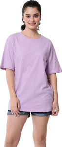 funday fashion solid women round neck purple t-shirt