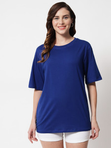 funday fashion solid women round neck blue t-shirt
