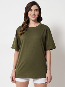 funday fashion solid women round neck green t-shirt