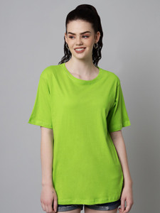 funday fashion solid women round neck green t-shirt
