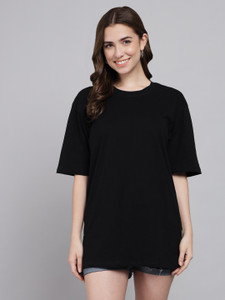 funday fashion solid women round neck black t-shirt