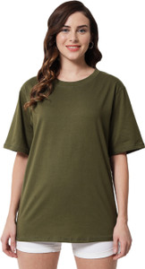 funday fashion solid women round neck green t-shirt