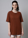 FUNDAY FASHION Women Solid Round Neck Cotton Blend Brown T-Shirt