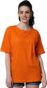 FUNDAY FASHION Women Solid Round Neck Cotton Blend Orange T-Shirt