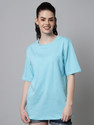 FUNDAY FASHION Women Solid Round Neck Cotton Blend Blue T-Shirt