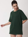FUNDAY FASHION Women Solid Round Neck Cotton Blend Dark Green T-Shirt