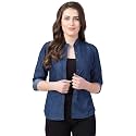 FUNDAY FASHION Women39s Denim Blend Casual Mandarin