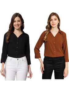 funday fashion women solid casual black brown shirt