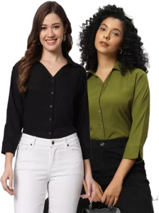 funday fashion women regular fit solid casual shirt pack of 2