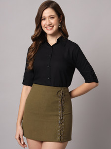 funday fashion women solid casual black shirt