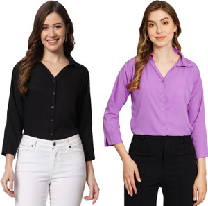 funday fashion women regular fit solid casual shirt pack of 2