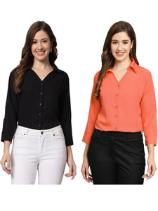funday fashion women solid casual black orange shirt