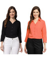 FUNDAY FASHION Women Solid Casual Black, Orange Shirt