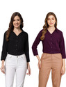 FUNDAY FASHION Women Solid Casual Black, Purple Shirt