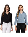 FUNDAY FASHION Women Solid Casual Black, Light Blue Shirt