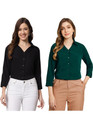 FUNDAY FASHION Women Solid Casual Black, Dark Green Shirt