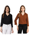 FUNDAY FASHION Women Solid Casual Black, Brown Shirt