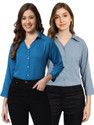 FUNDAY FASHION Women Solid Casual Dark Blue, Grey Shirt
