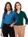FUNDAY FASHION Women Solid Casual Dark Green, Blue Shirt