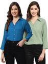 FUNDAY FASHION Women Solid Casual Blue, Light Green Shirt