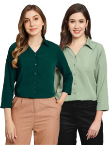 funday fashion women solid casual dark green light green shirt