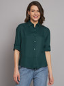 FUNDAY FASHION Women Solid Casual Dark Green Shirt