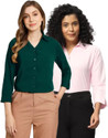 FUNDAY FASHION Women Solid Casual Dark Green, Pink Shirt