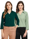 FUNDAY FASHION Women Solid Casual Dark Green, Light Green Shirt