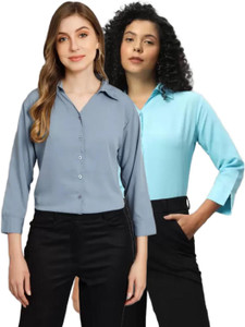 funday fashion women solid casual grey light blue shirt