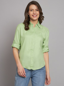funday fashion women solid casual light green shirt