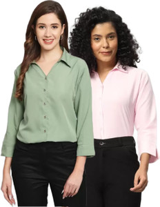 funday fashion women regular fit solid casual shirt pack of 2