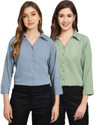 FUNDAY FASHION Women Solid Casual Grey, Light Green Shirt