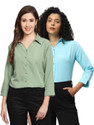 FUNDAY FASHION Women Solid Casual Light Blue, Light Green Shirt