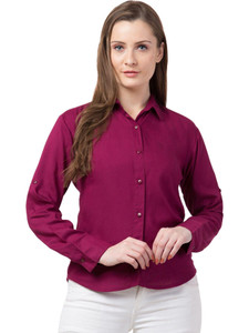 funday fashion women solid casual maroon shirt