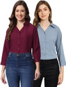 FUNDAY FASHION Women Solid Casual Grey, Maroon Shirt