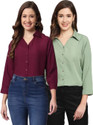 FUNDAY FASHION Women Solid Casual Light Green, Maroon Shirt