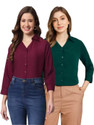 FUNDAY FASHION Women Solid Casual Dark Green, Maroon Shirt