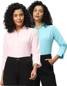 funday fashion women regular fit solid casual shirt pack of 2