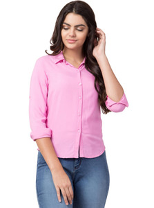 funday fashion women solid casual pink shirt