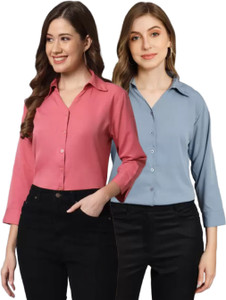 funday fashion women solid casual grey pink shirt