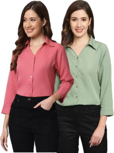 funday fashion women solid casual pink light green shirt