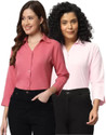 FUNDAY FASHION Women Solid Casual Pink Shirt