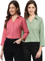 FUNDAY FASHION Women Solid Casual Pink, Light Green Shirt