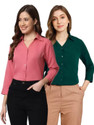 FUNDAY FASHION Women Solid Casual Dark Green, Pink Shirt