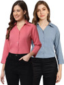 FUNDAY FASHION Women Solid Casual Grey, Pink Shirt