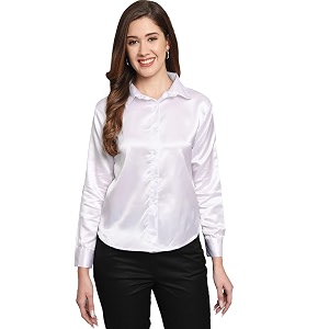 funday fashion women solid formal satin regular fit shirt