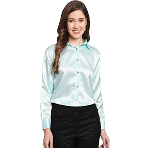 funday fashion women solid formal satin regular fit shirt